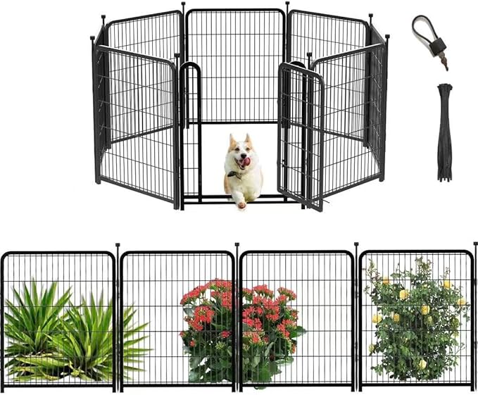 Playpen 36 inch High, Gate 17.7 inches Wide with Low Sills Pen, 8 Panels Total 17.7 Ft(L) Garden Fence for Dogs, Dog Play Pen Indoor or Outdoor,Rabbit Playpen,Dog Fence Outdoor for Yard