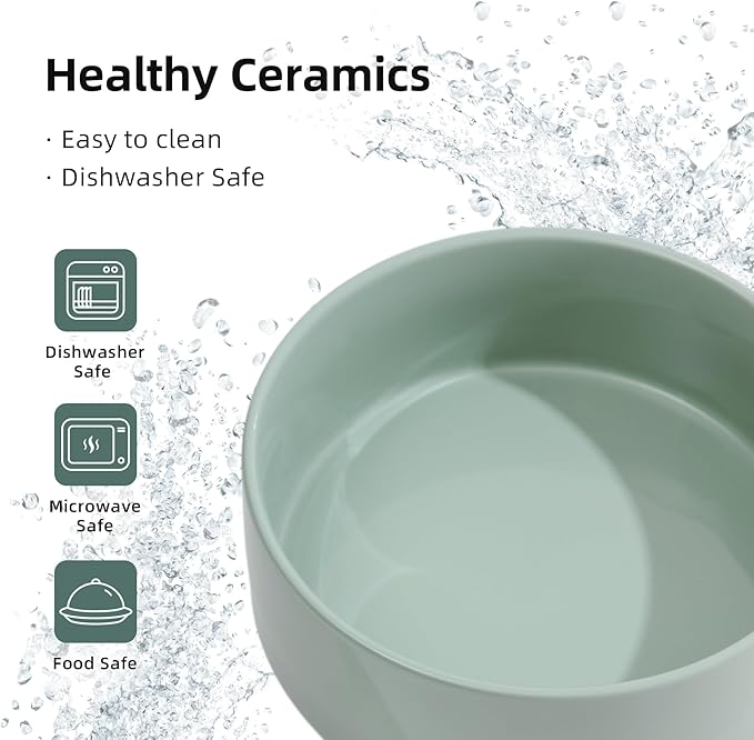 Ceramic 7.3inch Dog Bowl, Food and Water Bowl for Medium Breed Dog, Pet Feeder for Replacement (Single Bowl, Light Green)