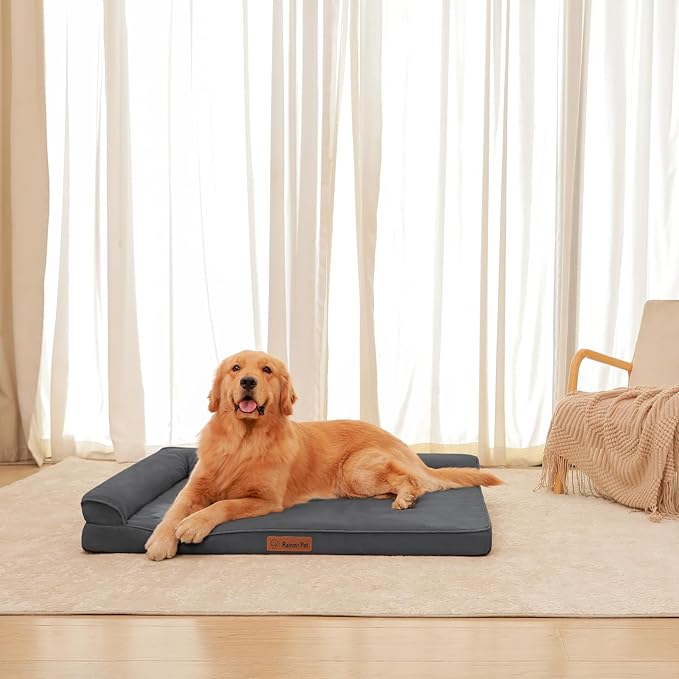 Orthopedic Dog Beds Large Sized Dog, Memory Foam Pet Bed for Medium and Large Dogs, Removable and Washable Microsuede Cover, TPU Waterproof Liner, Nonskid Bottom, 44x32x6 Inches, Dark Grey