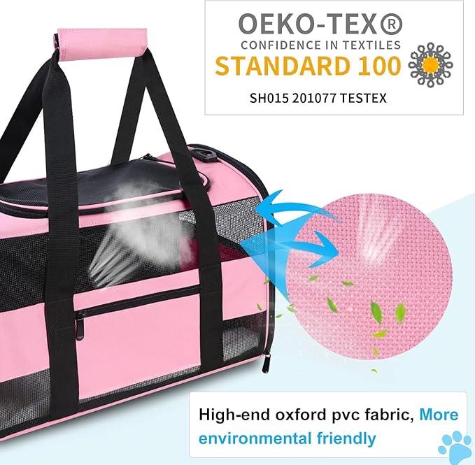Cat Carrier, Dog Carrier, Pet Carrier for Small Dogs Medium Cats Puppies Under 15 Lbs, TSA Airline Approved Carrier Soft Sided Dog Travel Carriers, Cat Carriers with Reflective Strip - Pink