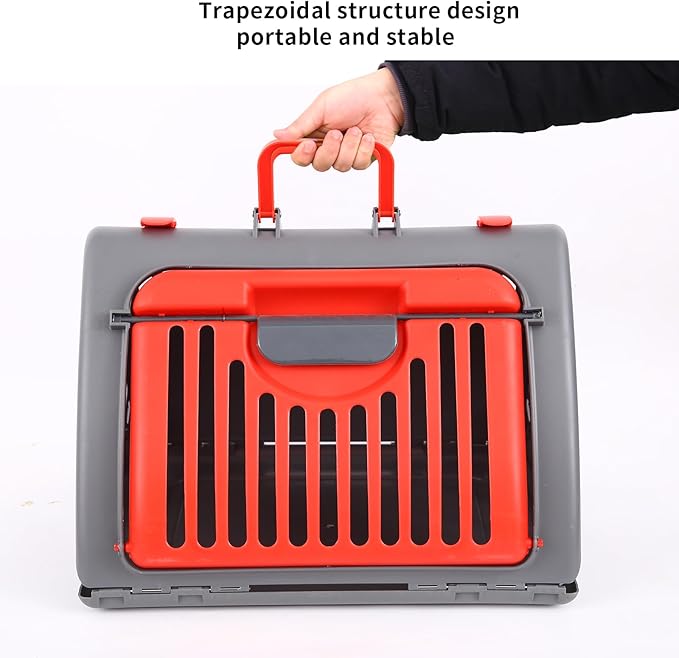 Foldable Travel Cat Carrier, Small Cat Carrier Hard Up to 25lbs, 18" Lx14.5 Wx14 H Front Open Type Plastic Cat Carriers, Red