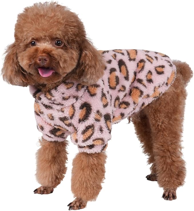 GreenJoy Leopard Print Dog Sweater – Stretchy Fleece Dog Turtleneck Sweatshirt for Puppies & Cats, Soft & Warm Pet Winter Clothes for Small, Medium & Large Dogs (Pink, Large)