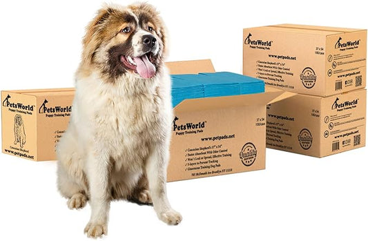 PETSWORLD Enormous Dog Training & Potty Pads, 37x54 inch - Tear Resistant with Strong Leak-Proof Backing, Optional Adhesive Tape, 400 Count
