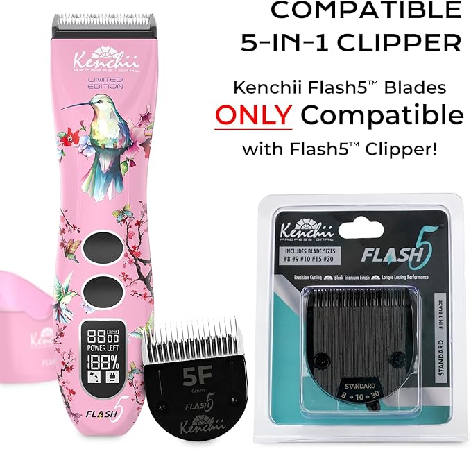 Kenchii Professional Dog Clipper Blade Flash 5 Pet Hair Clipper - Detachable Stainless Steel Blades for Dog Grooming - Hair Clippers & Accessories Pet Shaving Blades. (KEFB5-5F)