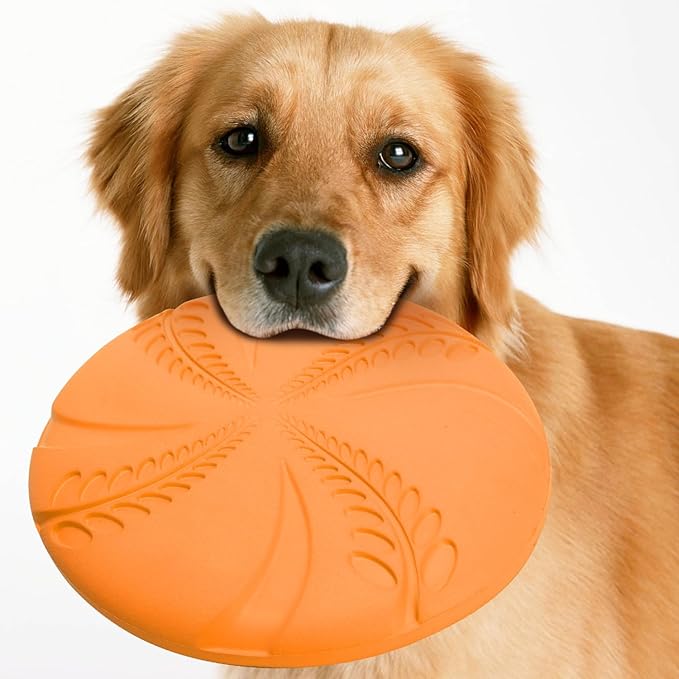 Nobleza 2 Pack Dog Flying Disc, Interactive Flyer Dog Toys for Small Medium Large Dogs to Fetch, Durable Outdoor Dog Disc Toy for Long-Distance Flies and Floats on Water, Orange & Green