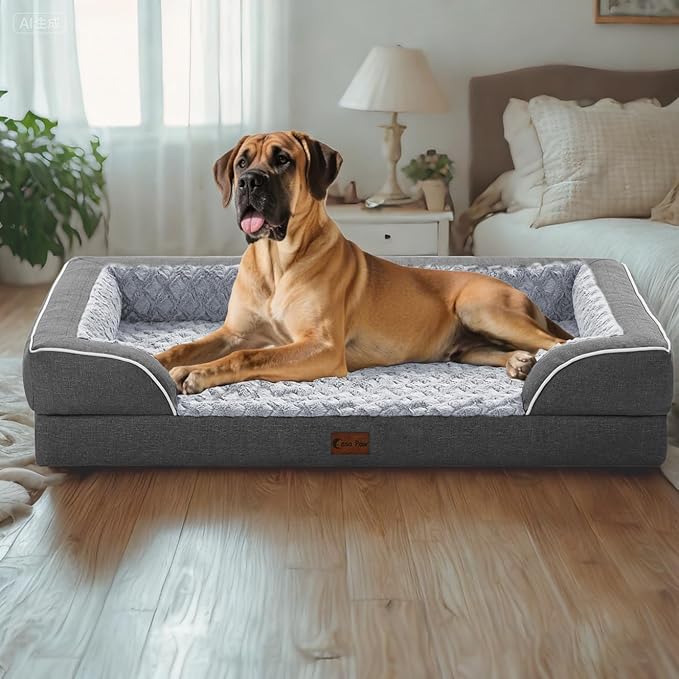 Orthopedic Dog Beds for Extra Large Sized Dogs, Waterproof Memory Foam XL Pet Bed with Sides 42x30Inch, Non-Slip and Egg-Crate Foam Big Dog Couch Bed with Removable Washable Cover, Dark Grey