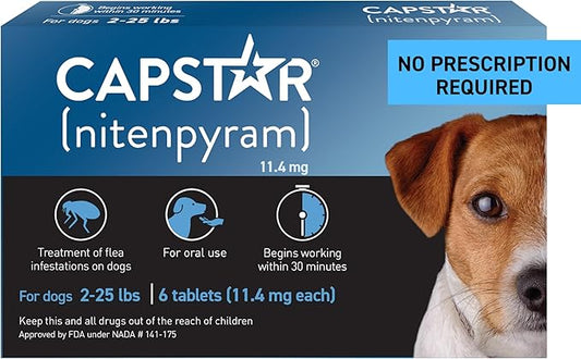 Capstar (Nitenpyram) Fast-Acting Oral Flea Treatment for Dogs 2-25 Lbs, Vet-Recommended Medication Tablets, Flea Tablets for Dogs Start Killing in 30 Minutes, 6 Doses