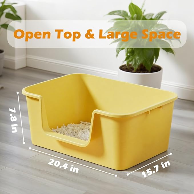 Large Cat Litter Box with High Sides for Indoor Cats,XL Low Entry Open Top Cat Litter Pan for Kittens,Big or Senior Cats,High Wall Easy Cleaning Anti-Splashing Multi-cat Litter Tray (Green)