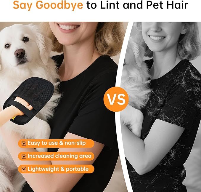 Static Pet Hair Remover Gloves, Reusable Electrostatic Pet Cat Dog Hair Removal Grooming Gloves Brush Tool for Couch, Furniture, Carpet, Car Seat (1 Pack Finger Style)