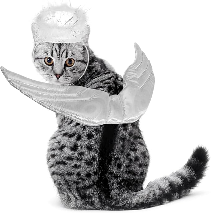 POPETPOP Pet Dog Cat Halloween Costume Angel Wings Shape Clothing - Creative Pet Cat Makeover Clothes for Halloween Festival Party Special Events - Pet Clothes Supplies - Size L (White)