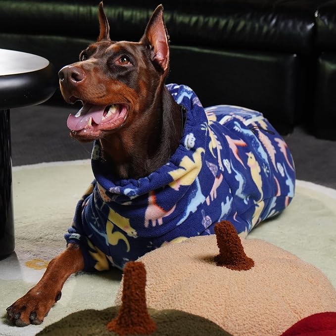 ROZKITCH Large Dog Pajamas Soft Fleece Pullover Pajamas, Pet Windproof Warm Cold Weather Jacket Vest with Reflective Zipper, Jumpsuit Apparel Outfit Clothes for Large Dog Dinosaur XL