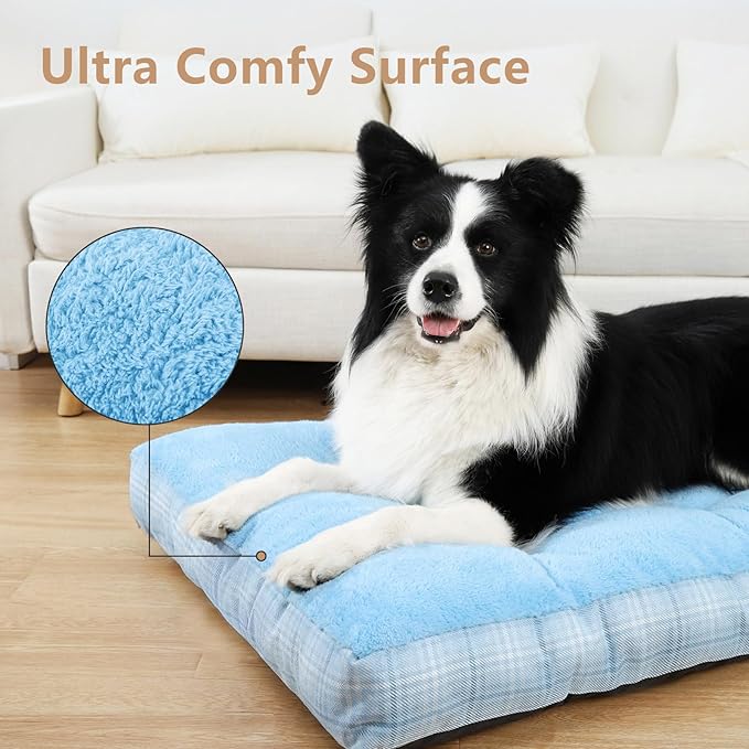 MIHIKK Washable XXL Dog Bed for Extra Large Dogs with Anti-Slip Bottom, Premium Foam Pet Pad for Crate for Large Medium Small Sized Puppies, 47" x 29" Blue