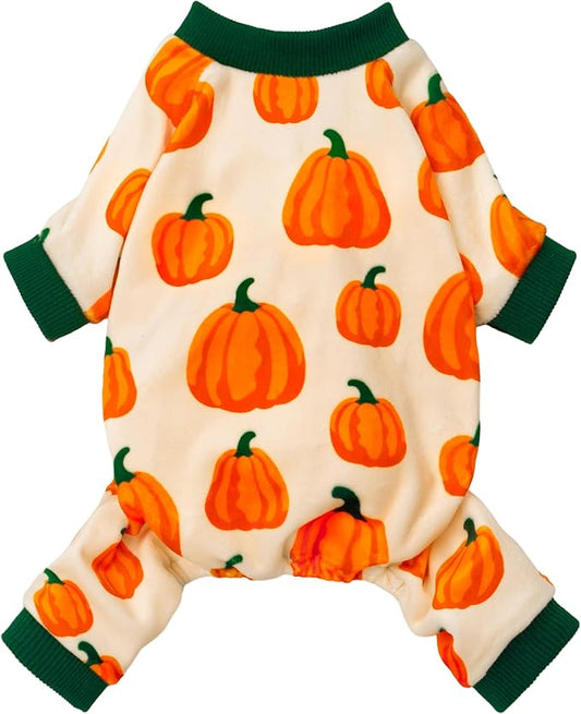 Fitwarm Pumpkin Dog Pajamas, Thanksgiving Outfit for Small Dogs Boy Girl, Fall Pet Clothes, Beige, Orange, Green, Small