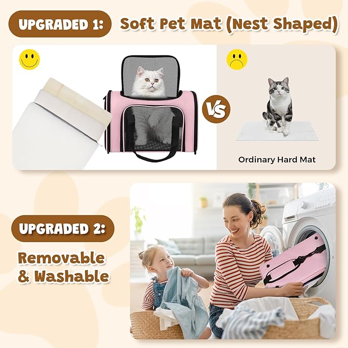 Airline Approved Pet Carrier 17"x11"x11" – Soft Sided Cat Dog Travel Bag for Small Pets up to 15 lbs, Portable Collapsible Pet Carrier Under Seat with Mesh Ventilation & Shoulder Strap(Pink)