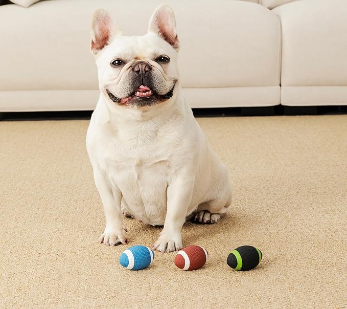 3 Pack Squeaky Dog Ball, Soft Latex Rubber Squeaky Toy for Small Dogs Puppies, Cute Bounce Squeak Football for Fetch Play