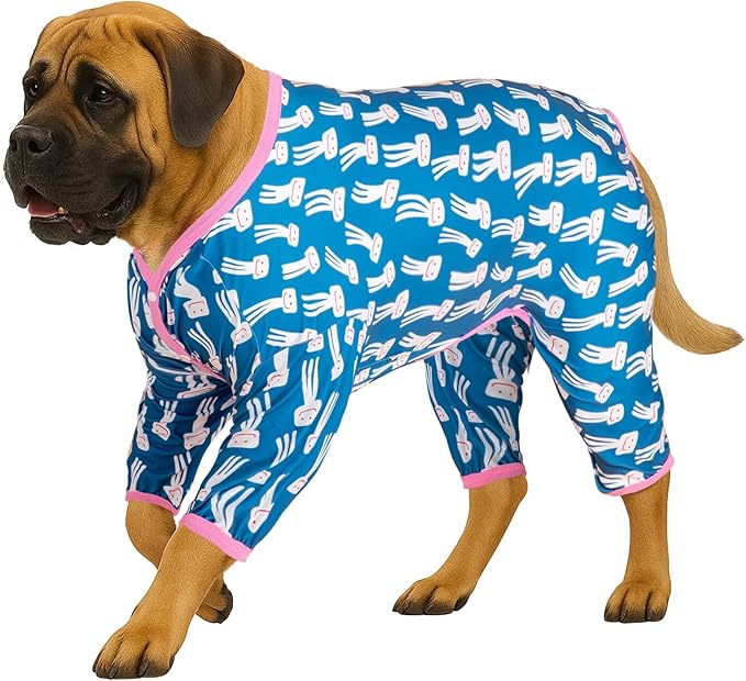 LovinPet Large Dog Jumpsuit, Dog Pjs, Lightweight Stretchy Fabric, Blue Octopus Print Dog Jumpsuit, Onesies for Dogs, Pitbull Shirt, Pajamas for Pitbulls, Easy to Wear Large Dog Clothes, 2XL