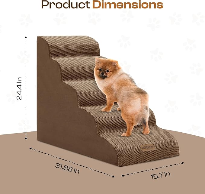 Replacement Cover for Miorun 5-Step Dog Stairs (Cover Only), Machine Washable, Anti-Slip, Fits Curved Dog Ramp for High Bed Up to 26", Coffee
