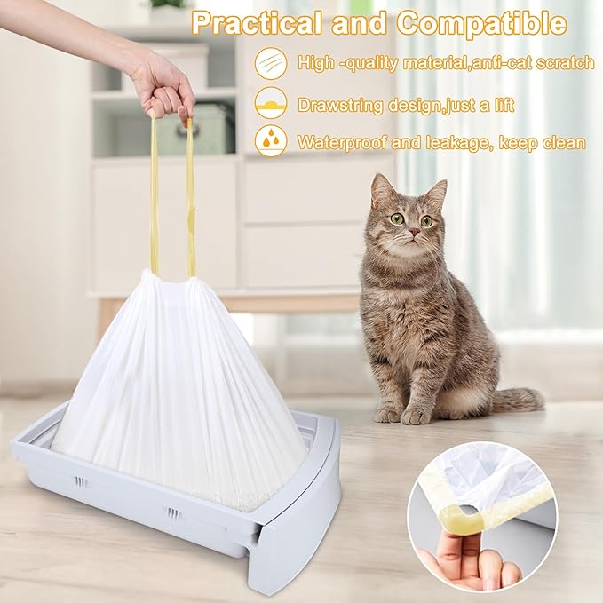 ELEGX 80 Count Litter Box Liners, 3MIL Extra Thick Heavy Duty, Automatic Self Cleaning Litter Robot Cat Waste Bag, 22" x 13" Compatible with Cleanpethome/Pura X/MAX/Petkitt/Pet ree