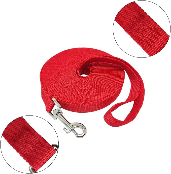 Nylon Training Dog Leash for Small Medium Large Dogs, 15ft 20ft 30ft 50ft Long Leash Dog/Puppy Lead for Obedience Recall Training, Camping (1" x 50ft, Red)