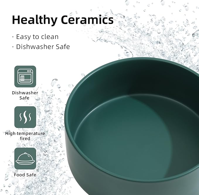 Ceramic Raised Dog Bowl Set, Elevated Dog Bowl with Stand, Food and Water Bowl for Medium Breed Dogs, Weighted Pet Dishes(7.3'',41OZ, Green)