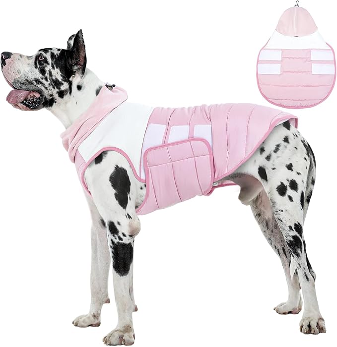 FUAMEY Winter Dog Coat Pink 3XL, Thermal Jacket for Dogs Quick Wear in Winter Cold, High Neck Adds Extra Protection,(3XL-Pink)