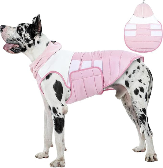 FUAMEY Winter Dog Coat Pink 3XL, Thermal Jacket for Dogs Quick Wear in Winter Cold, High Neck Adds Extra Protection,(3XL-Pink)
