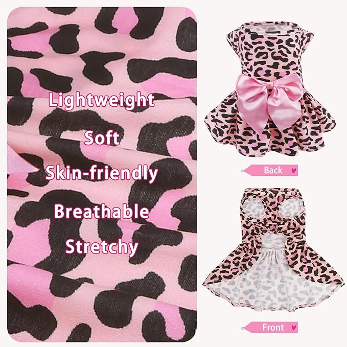 PUPTECK Print Dog Dress Pet Apparel with Cute Bowtie Puppy Clothes Outfit, Leopard Print, S