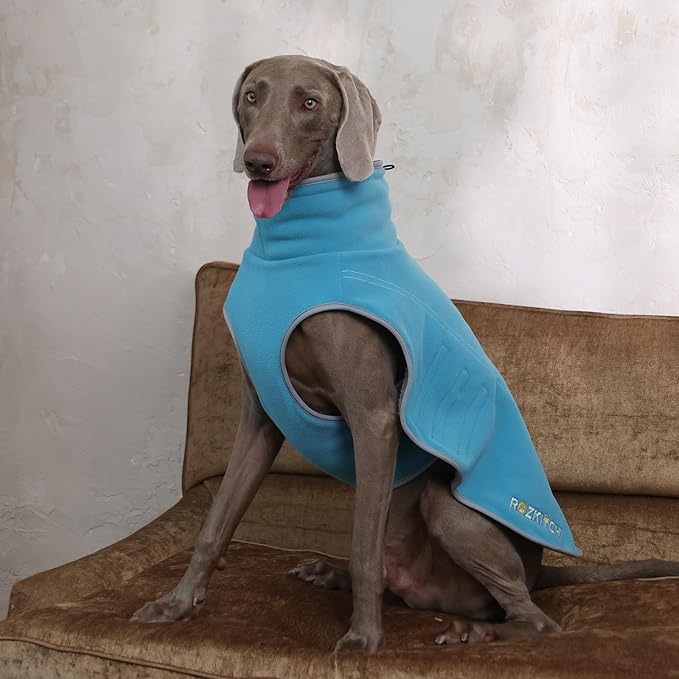 ROZKITCH Reversible Fleece Jacket for Dogs Super Warm Fleece Sherpa Sweater with Embroidery, Adjustable Double-Sided Plush Sweatshirt for Medium Giant Breeds Bluegreen L