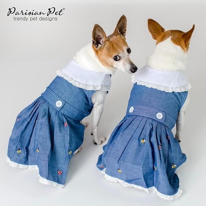 Parisian Pet Dog Dress - Chambray Dog Overall Dress - Lightweight and Fashionable Dog Skirt - Dog Summer Dress - Sleeveless Dog Clothes - Dog Overalls for Large Dogs Girl 2XL