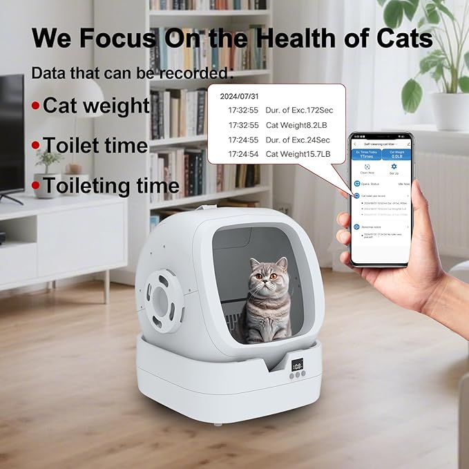 Automatic Cat Litter Box Self Cleaning - APP Control and Weight Monitoring - Ultra-Quiet, Medium Cats and Kittens Litter Box, Safe Anti-Pinch【Assembly Required】