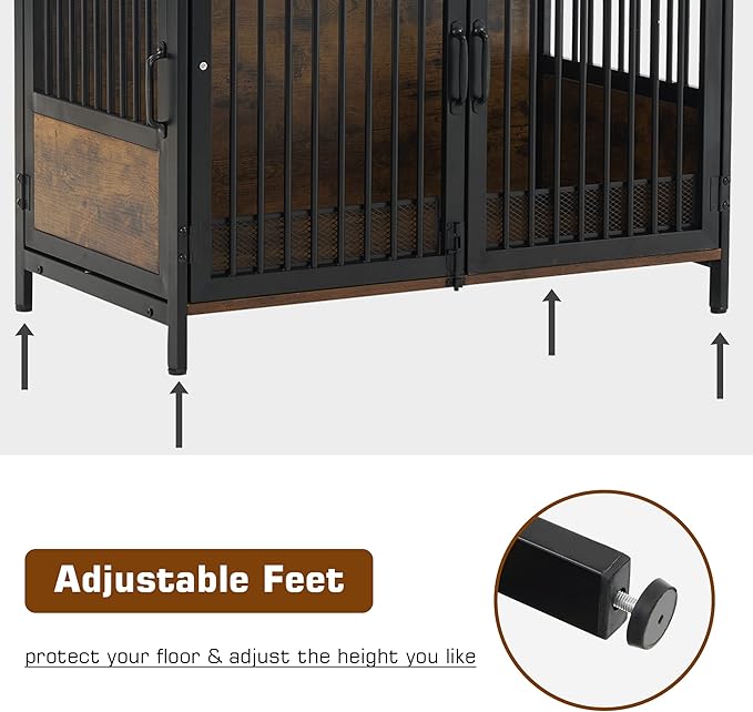 MCombo Furniture Style Dog Crate with Storage Shelves, Heavy Duty Wooden Dog Cage End Table, Triple Doors Pet House Indoor, 1368 (Brown)