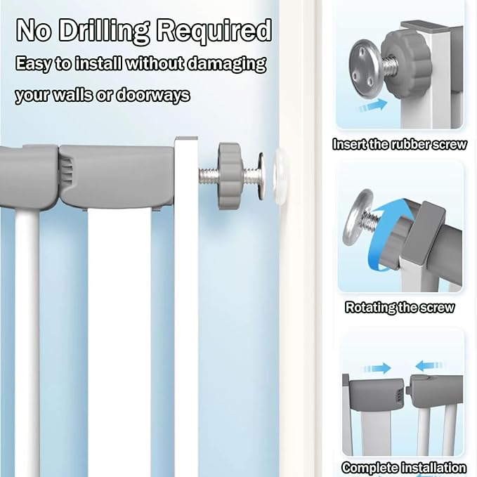 51 Inch Extra Tall Baby Gate Auto Close Cat Gate Adjustable 29.92"-43" Wide Pressure Mounted Pet Gate for Doorways,Stairs, House (White, 51.18 inch)