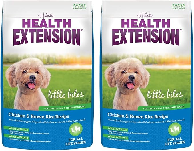 Health Extension Little Bites Dry Dog Food for Small Breeds, Chicken & Brown Rice Recipe, with Probiotics & Superfoods for Digestion & Coat Health, 4 lb Bag (Pack of 2)