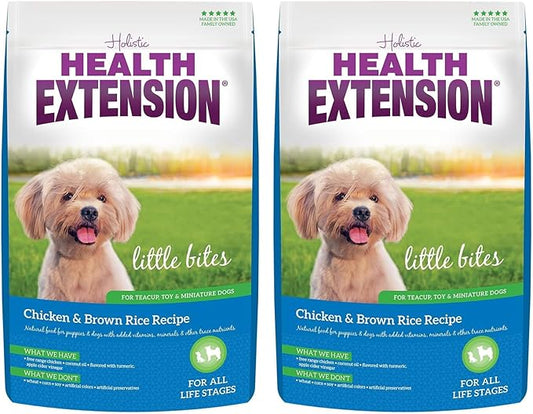 Health Extension Little Bites Dry Dog Food for Small Breeds, Chicken & Brown Rice Recipe, with Probiotics & Superfoods for Digestion & Coat Health, 4 lb Bag (Pack of 2)