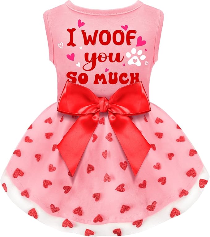 Valentines Day Outfit - Red Tulle Dog & Cat Dress with Bowknot for Small to Large Pets