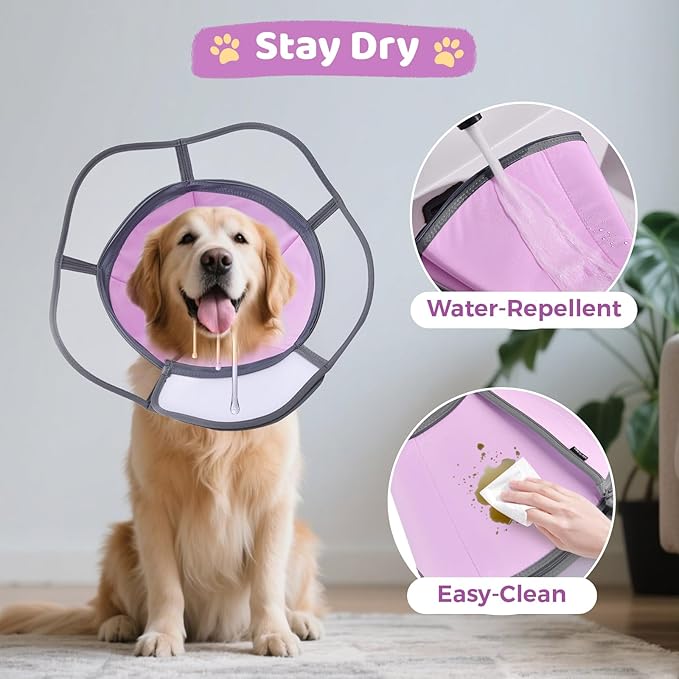 Soft Dog Cone Collar After Surgery Recovery,Adjustable E-Collar with Removable Shield,Lightweight,Breathable Anti-Licking Protective Cone for Large,Medium,Small Pets (Rose Pink, L (Neck:15''-18''))