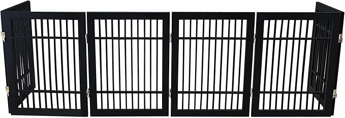 Pet Dog Gate Strong and Durable Freestanding Folding Acacia Hardwood Portable Wooden Fence Indoors or Outdoors by Urnporium (Black Pet Gate, 6 Panel 24" Tall)