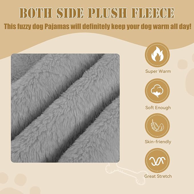 Fuzzy Dog Pajamas Turtleneck Pet Clothes Warm Soft Cozy Lightweight Pet Pjs Dog Sweaters for Small Dogs(Grey-S/M)