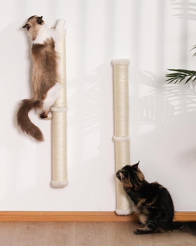 2-Pack 34-Inch Cat Wall Scratcher, Sturdy Sisal Wall Mounted Cat Scratching Posts for Indoor Large Adult Cats Climb Stretch Play