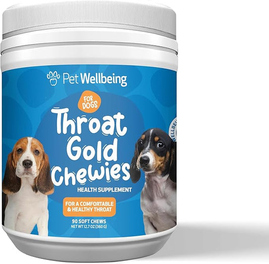 Pet Wellbeing Throat Gold Chewies for Dogs - Vet-Formulated Upper Respiratory Support - Convenient Chewies for Throat Comfort & Occasional Cough - Holistic Herbal Dog Supplement - 90 Count