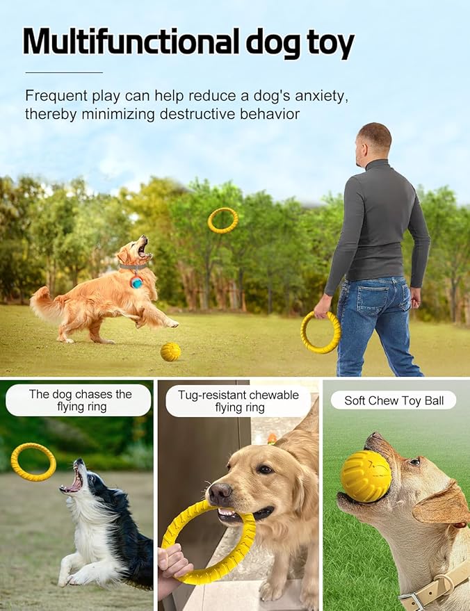 Dog Flying Disc Toy，Soft Indestructible Dogs Flying Disc Pack，for Aggressive chewers Medium Large Dog， Beach Essentials Water Pool Float Toys (Dog Bite Ring Set 1 Box)