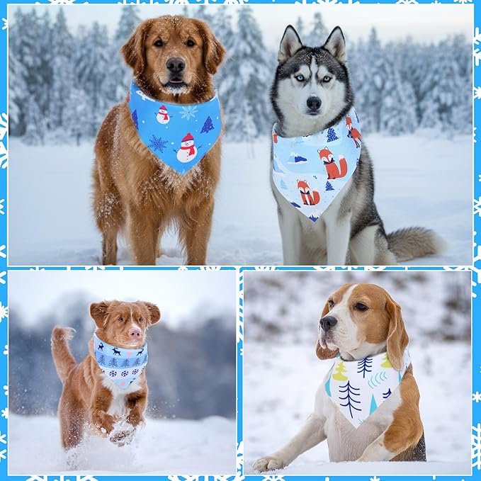 Abbylike 100 Pcs Winter Dog Bandanas Bulk Blue Snowflake Bandanas for Dogs Triangle Kerchief Bibs Scarf Set for Pet Winter Costume Photo Props Accessories Pet Shops, 25 Styles(31.5 x 21.7 x 21.7 Inch)