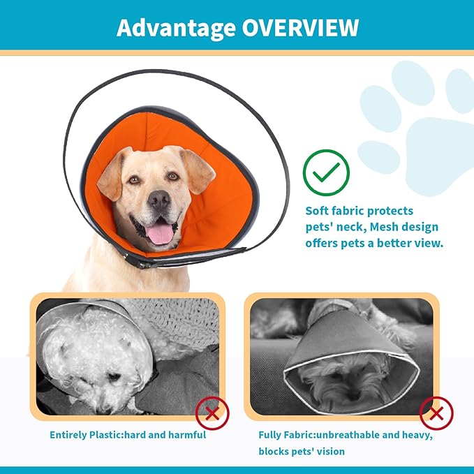 Pet Dog Cone Collar to Stop Licking, Soft Comfy Cones for Large Medium Small Dogs After Surgery, Cone of Shame for Dogs Head Neck Elizabethan Collar-Orange-M