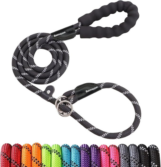 Slip Leads Dog Leash - 4/5/6/8/10 FT Heavy Duty Training Leashes - Reflective & Comfortable Handle for Small Medium Large Dogs (1/2''- 6FT, Black)
