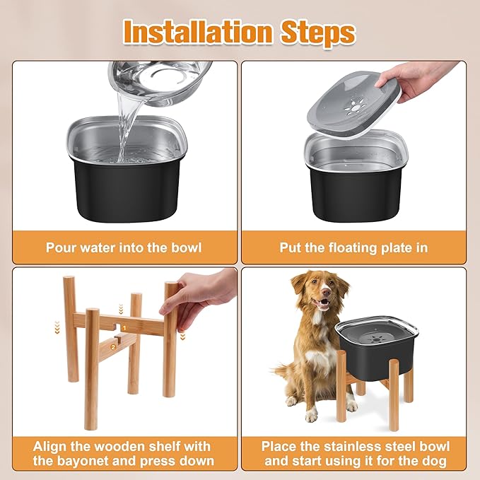 Decflow 3L Elevated Dog Water Bowl, Stainless Steel Raised Slow Water Bowl with Stand, Large Capacity No Spill Dog Dispenser for Small, Medium and Large Dogs