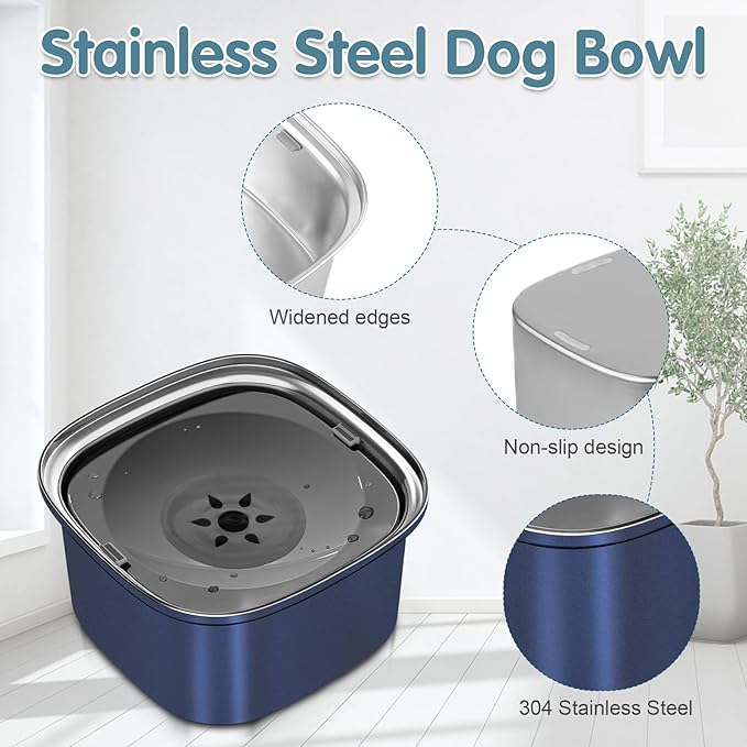 UPSKY 3L Dog Water Bowl 101oz Stainless Steel No Spill Large Capacity Dog Food Water Bowl Slow Water Feeder, Spill Proof Pet Water Dispenser Vehicle Carried Travel Water Bowls