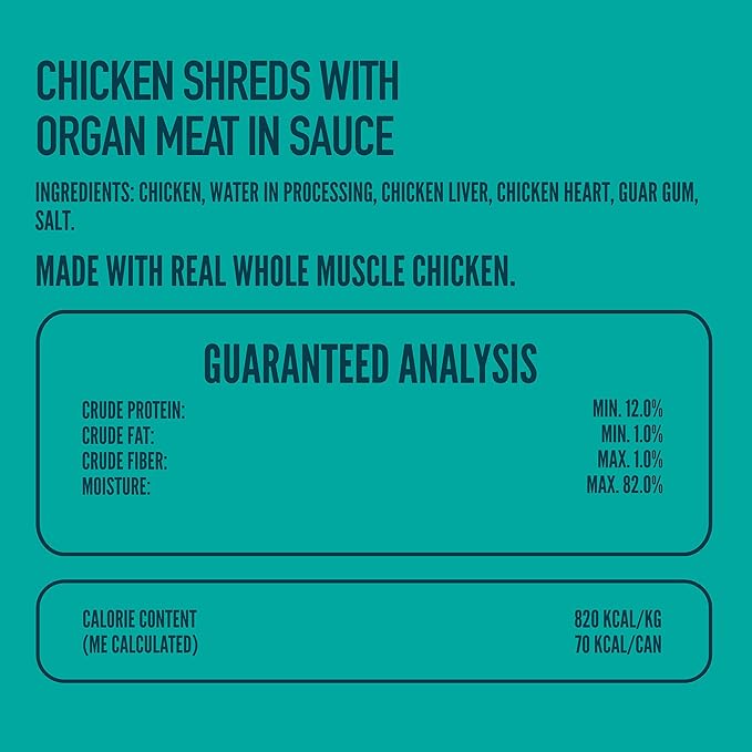 A Strong Heart Canned Wet Cat Food, Chicken Shreds with Organ Meat in Sauce -3 oz Cans (Pack of 24), Made in The USA with Real Chicken