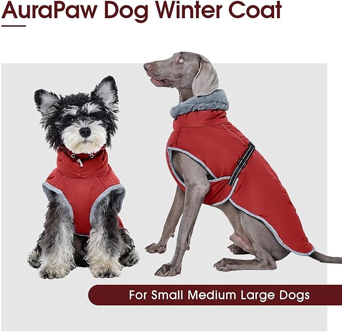 Dog Coats for Large Dogs,2XL Warm Fleece Winter Jacket,Dog Coat with Leash Hole,Waterproof Pet Cold Weather Coats Vest,Dogs Winter Clothes,Reflective Turtleneck PRT Snowsuit,Red,2XL