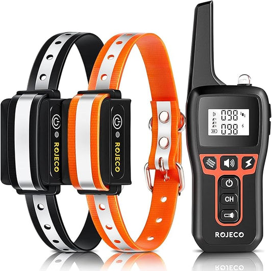 ROJECO Dog Shock Collar for 2 Dogs with 3300FT Remote，IPX7 Waterproof Rechargeable Shock Collar for Large Medium Small 2 Dogs for 4 to 120 lbs，3 Safe Training Modes with Beep，Vibration and Shock