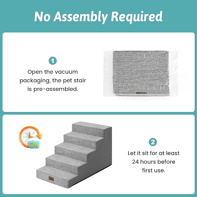 Slope Dog Stairs for Small Dogs 17.7" H, Pet Steps for Bed, Couch with Certified Foam, Non-Slip Dog Ramp Ladder for Puppy Older Cats, 5 Step, Grey